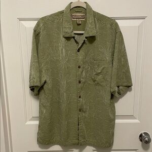 Jamaica Jaxx SILK Green Button-Up Shirt Mens Large Palm Tree Tropical